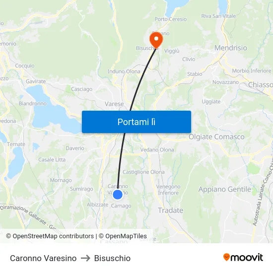 Caronno Varesino to Bisuschio map