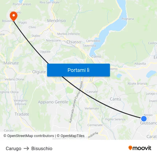 Carugo to Bisuschio map