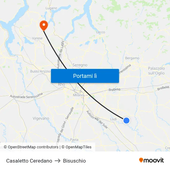 Casaletto Ceredano to Bisuschio map