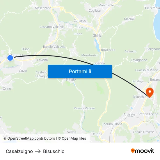 Casalzuigno to Bisuschio map