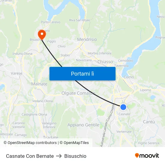 Casnate Con Bernate to Bisuschio map