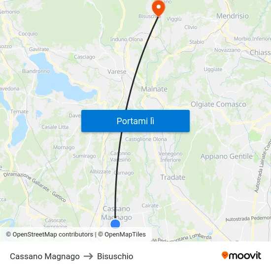 Cassano Magnago to Bisuschio map