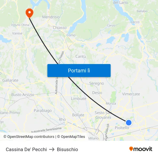 Cassina De' Pecchi to Bisuschio map