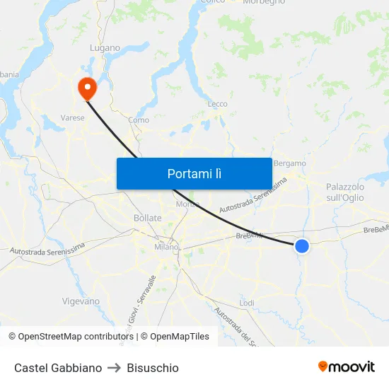 Castel Gabbiano to Bisuschio map
