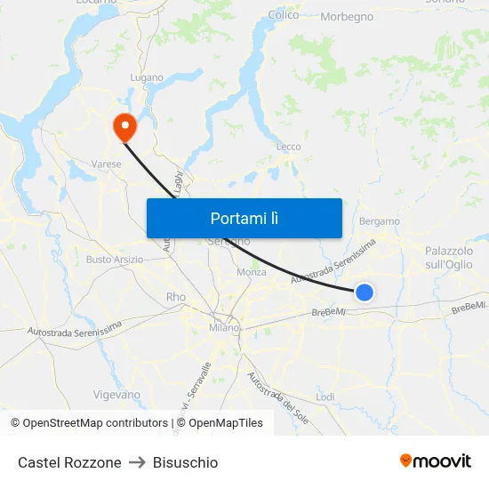 Castel Rozzone to Bisuschio map