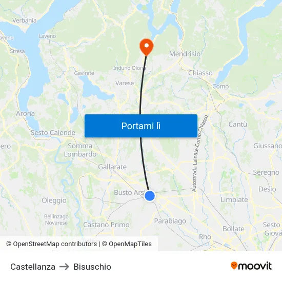 Castellanza to Bisuschio map