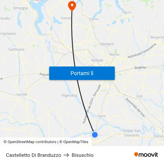 Castelletto Di Branduzzo to Bisuschio map