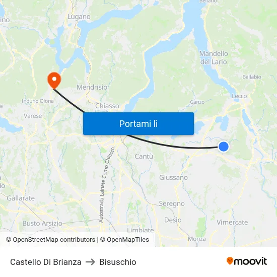 Castello Di Brianza to Bisuschio map