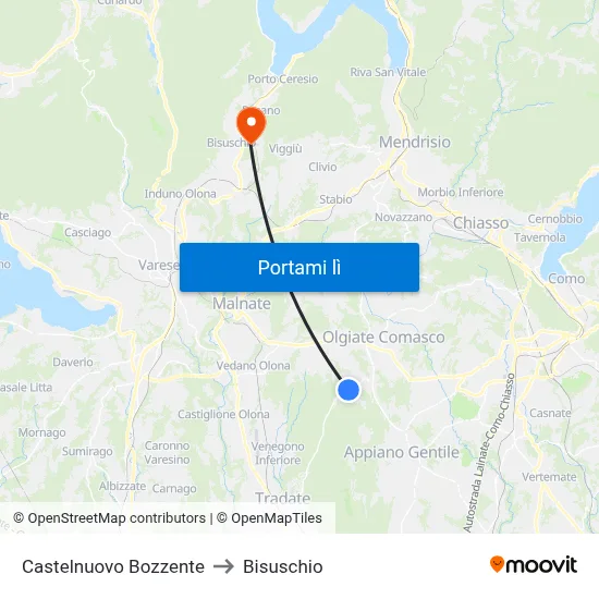 Castelnuovo Bozzente to Bisuschio map