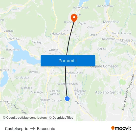 Castelseprio to Bisuschio map