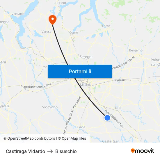 Castiraga Vidardo to Bisuschio map