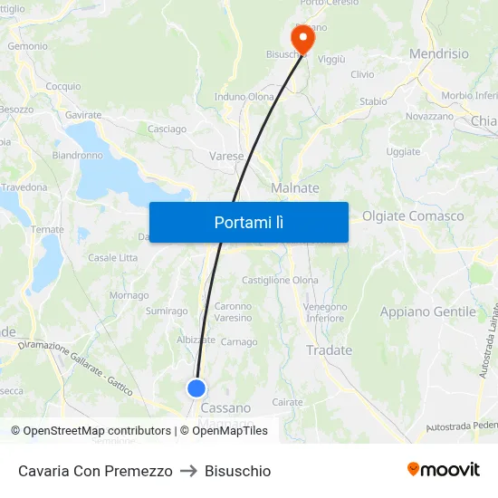 Cavaria Con Premezzo to Bisuschio map