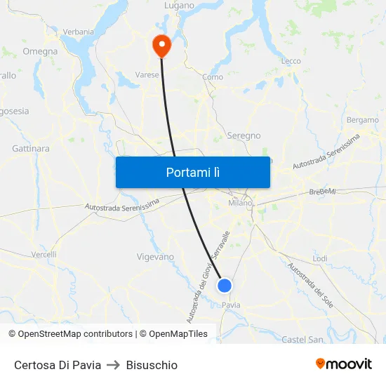 Certosa Di Pavia to Bisuschio map