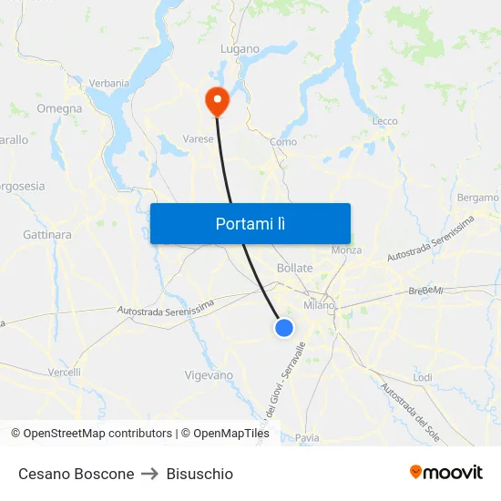 Cesano Boscone to Bisuschio map