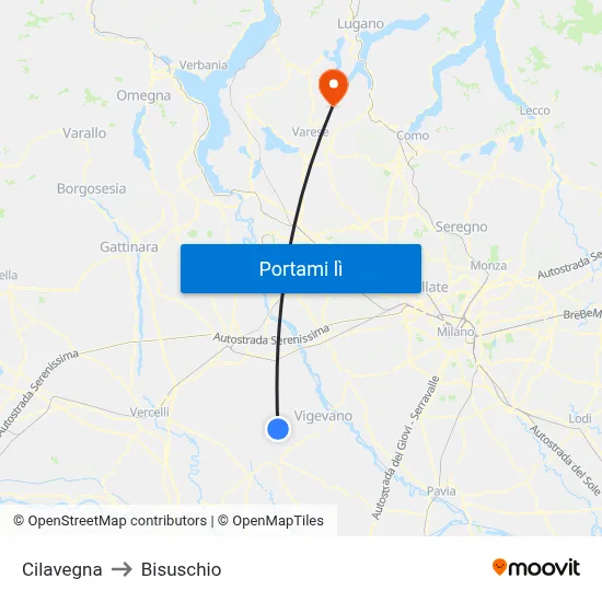Cilavegna to Bisuschio map