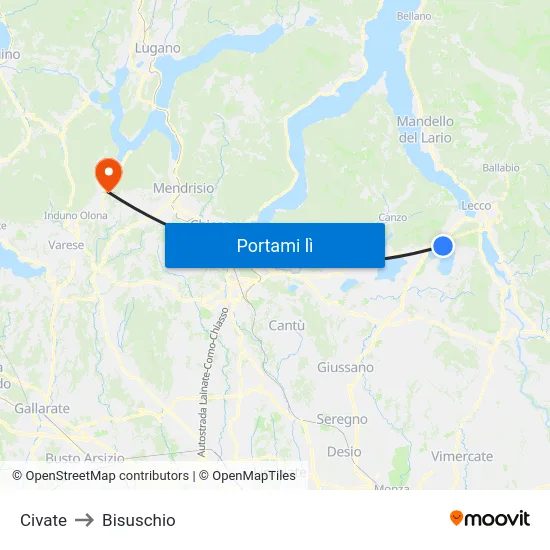 Civate to Bisuschio map