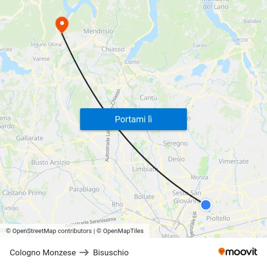 Cologno Monzese to Bisuschio map