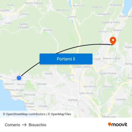 Comerio to Bisuschio map