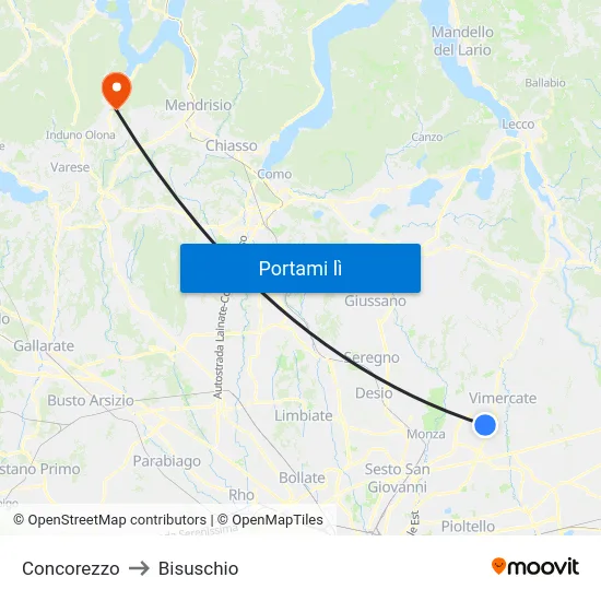 Concorezzo to Bisuschio map