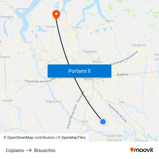 Copiano to Bisuschio map