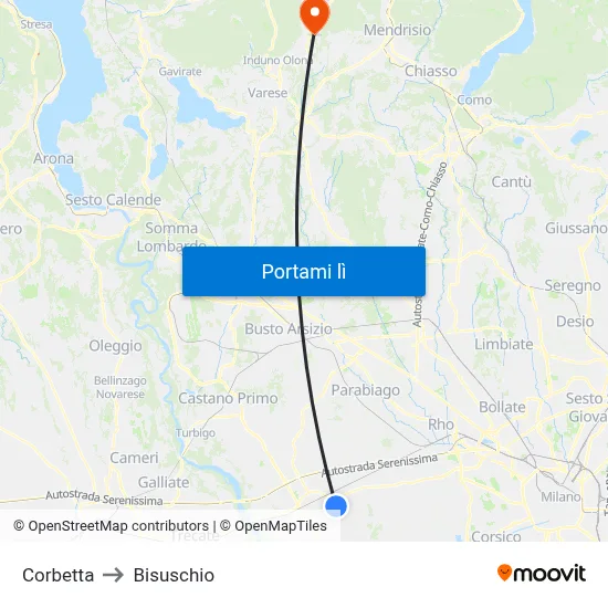 Corbetta to Bisuschio map