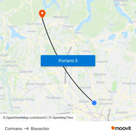 Cormano to Bisuschio map