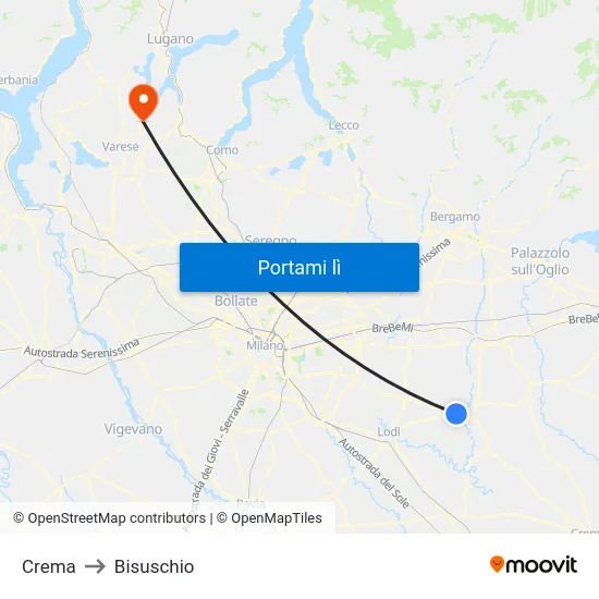 Crema to Bisuschio map