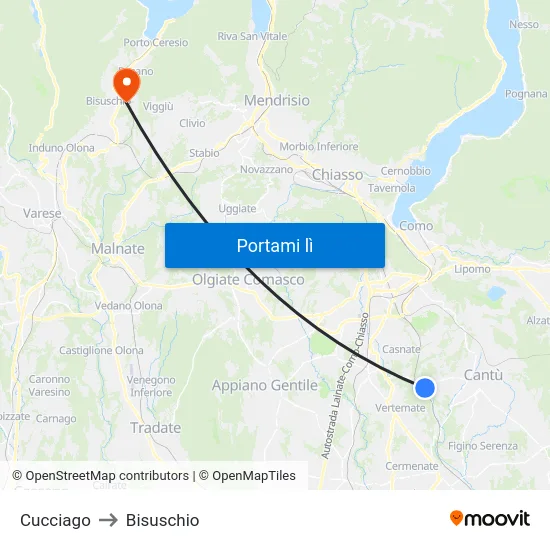 Cucciago to Bisuschio map