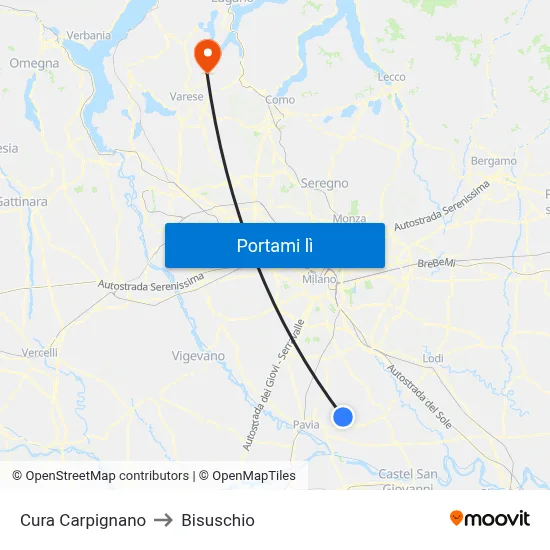 Cura Carpignano to Bisuschio map