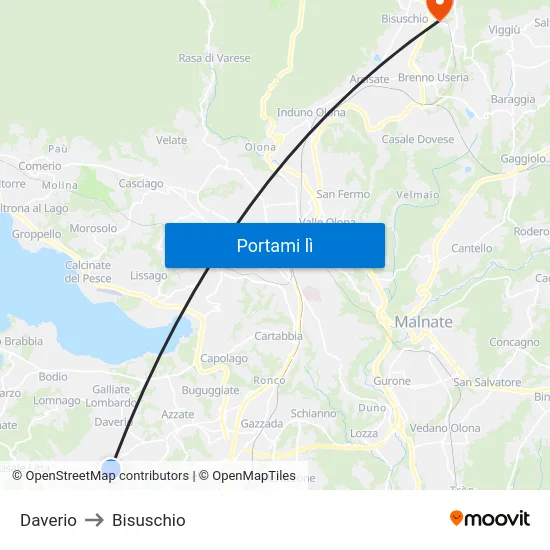 Daverio to Bisuschio map
