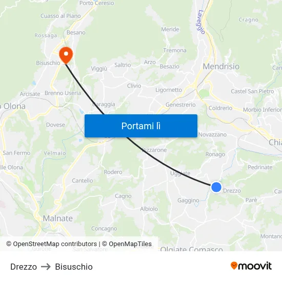 Drezzo to Bisuschio map