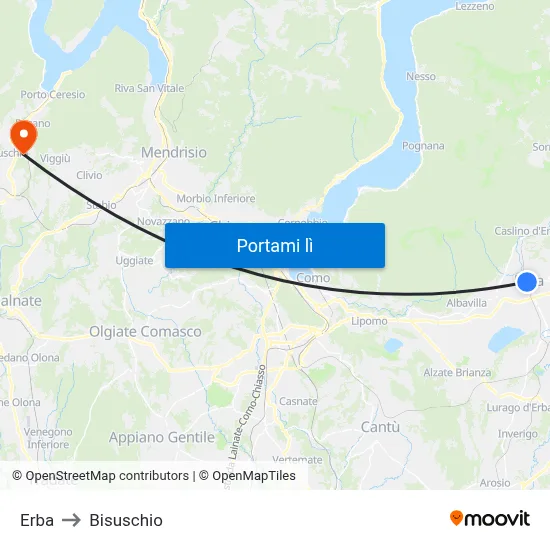 Erba to Bisuschio map