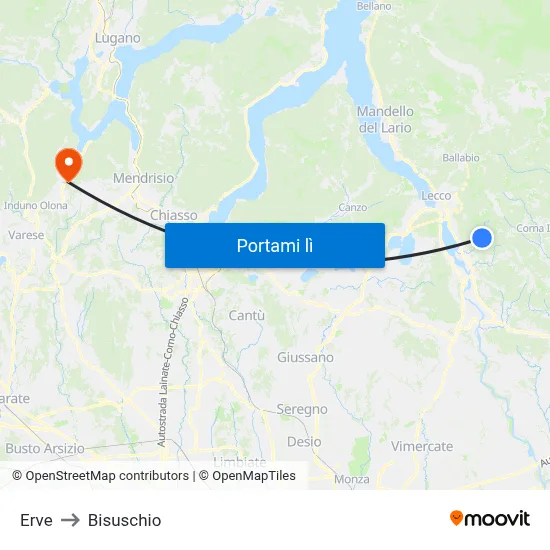 Erve to Bisuschio map