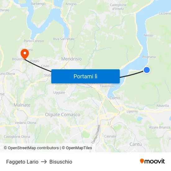 Faggeto Lario to Bisuschio map
