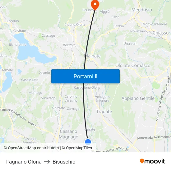 Fagnano Olona to Bisuschio map