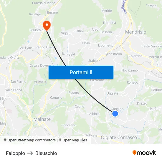 Faloppio to Bisuschio map