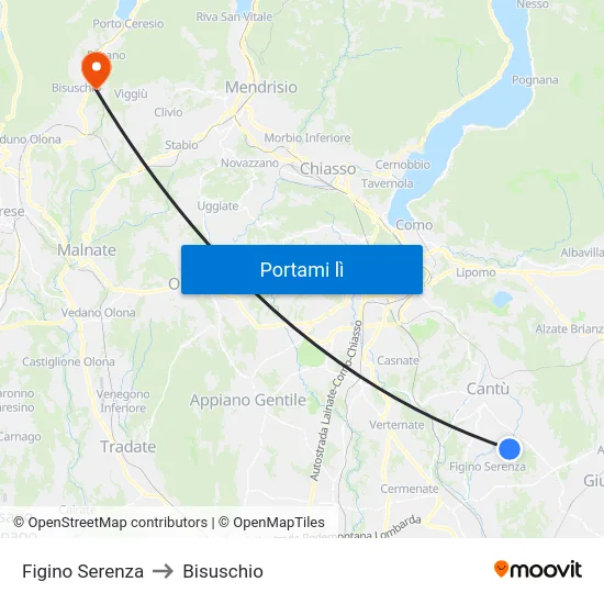 Figino Serenza to Bisuschio map