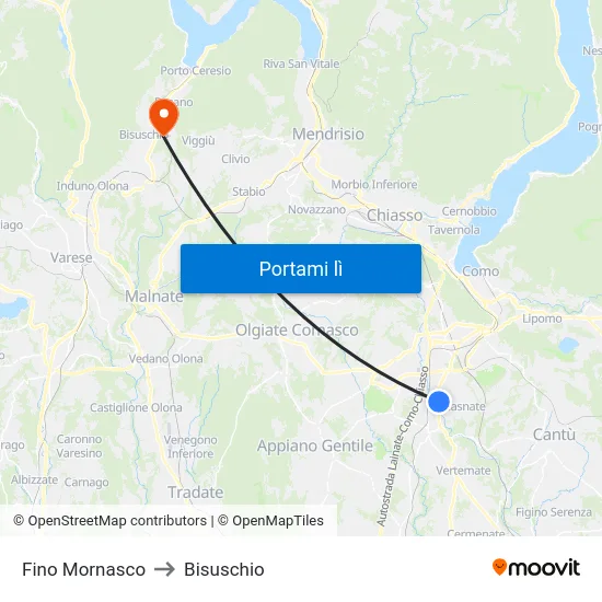 Fino Mornasco to Bisuschio map