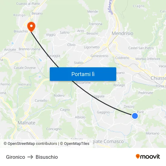 Gironico to Bisuschio map