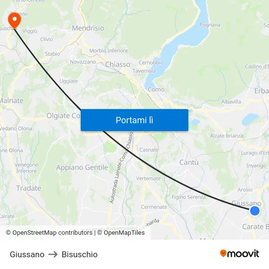 Giussano to Bisuschio map