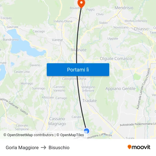 Gorla Maggiore to Bisuschio map