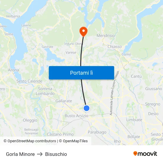Gorla Minore to Bisuschio map