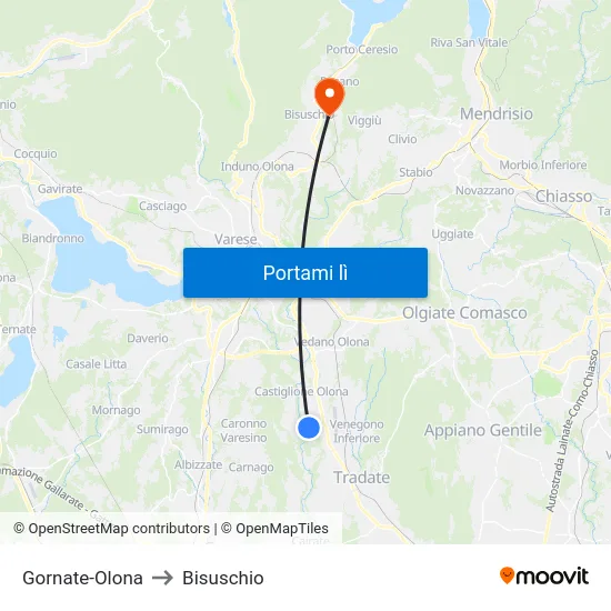 Gornate-Olona to Bisuschio map