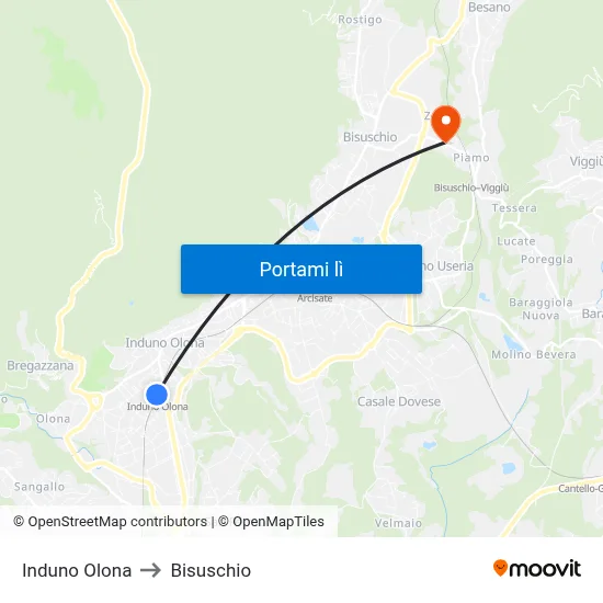 Induno Olona to Bisuschio map