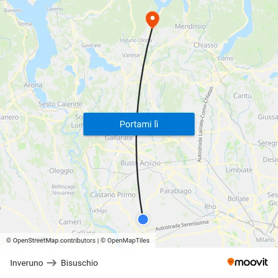 Inveruno to Bisuschio map