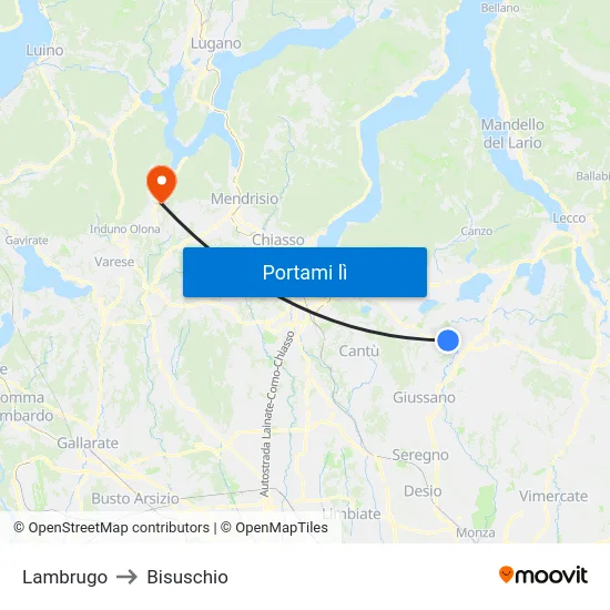 Lambrugo to Bisuschio map