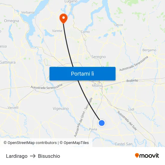 Lardirago to Bisuschio map