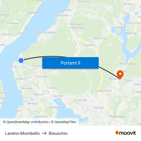 Laveno-Mombello to Bisuschio map