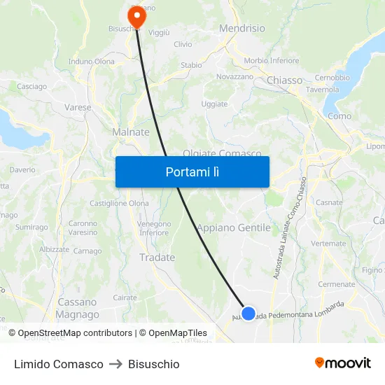 Limido Comasco to Bisuschio map
