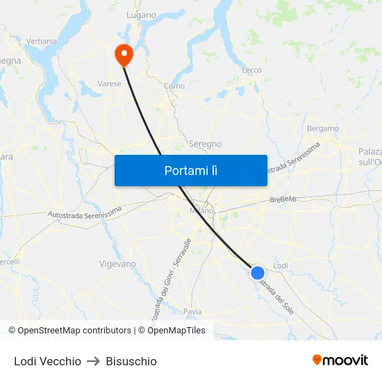 Lodi Vecchio to Bisuschio map